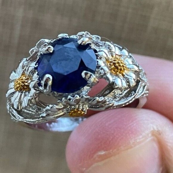 Women Rings Fashion Faux Blue Stone Silver/Gold Tone Fancy Jewelry Rings Size 10 - Picture 3 of 12